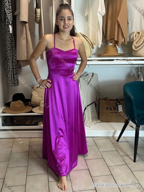 Šaty společenské dlouhé elegantní na ramínka šněrovací dámské ROSE (S/M ONE SIZE) ITALSKá MODA IM323013/DUR tm. fuchsiová S/M/L