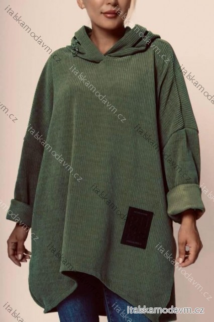 Šaty teplé mikinové s kapucí dlouhý rukáv dámské nadrozměr (54/56/58 ONE SIZE) ITALSKÁ MÓDA IMD24407