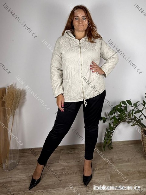 Bunda podzimní s kapucňou dlhý rukáv dámska nadrozmer EVELINA (50/52/54 ONE SIZE) TALIANSKA MÓDA IMSM251133