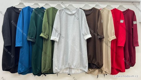 Šaty mikinové dlouhý rukáv dámské nadrozměr (54/56/58 ONE SIZE) ITALSKÁ MÓDA IM425591