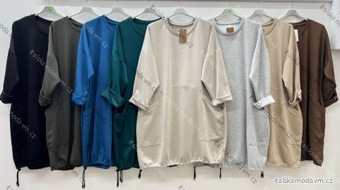 Tunika mikinová s kapsami dlouhý rukáv dámská nadrozměr (54/56/58 ONE SIZE) ITALSKÁ MÓDA IM425598