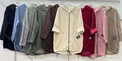 Mikina slabá s kapucí na zip dlouhý rukáv dámská nadrozměr (50/52/54 ONE SIZE) ITALSKÁ MÓDA IM425599
