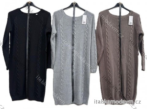 Šaty pletené s páskem dlouhý rukáv dámské (S/M/L ONE SIZE) ITALSKÁ MÓDA IMD25231