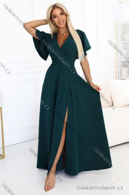 Dlouhé šaty JENNIFER s rozparkem na nohavicích, rukávy a výstřihem (S-3XL) Polská moda NMC-581-8/DUR zelená 3XL