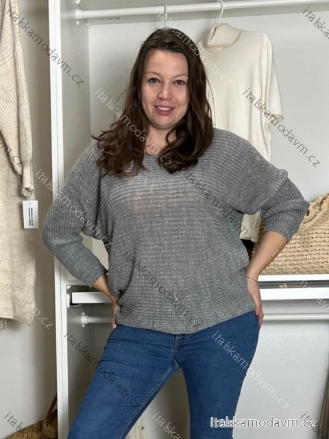 Svetr pletený dlouhý netopýří rukáv dámský (UNI S-L) TURECKÁ MÓDA TM922STAR/DR tmavě šedá S/M/L