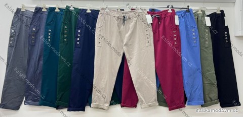 Kalhoty plátěné dámské nadrozměr (52/54/56 ONE SIZE) ITALSKÁ MÓDA IM425503