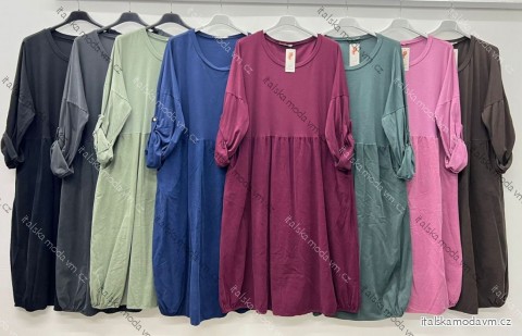 Šaty manžestrové teplé 3/4 dlouhý rukáv dámské nadrozměr (50/52/54 ONE SIZE) ITALSKÁ MÓDA IM425657