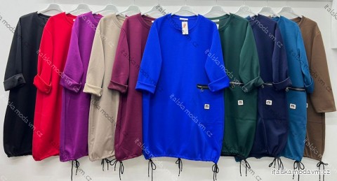 Šaty teplé 3/4 dlouhý rukáv dámské nadrozměr (50/52/54 ONE SIZE) ITALSKÁ MÓDA IM425659