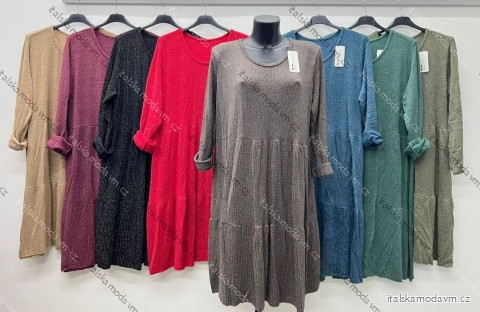 Šaty teplé třpytivé dlouhý rukáv dámské nadrozměr (54/56/58 ONE SIZE) ITALSKÁ MÓDA IM425661
