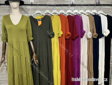 Šaty dlouhé volnočasové dlouhý rukáv dámské (S/M/L ONE SIZE) ITALSKÁ MÓDA IMPOZ25AM-2105