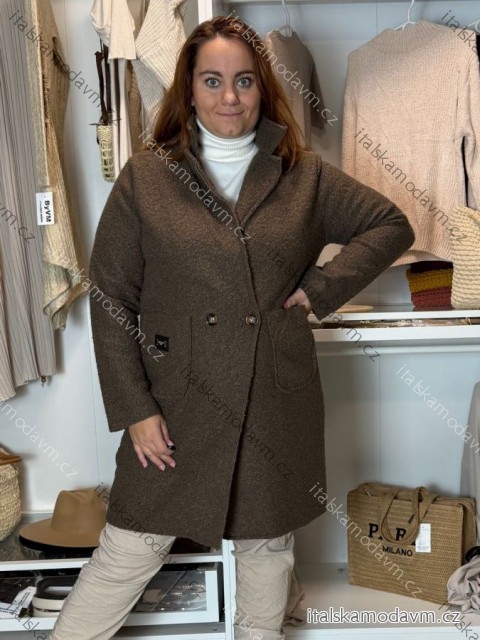 Kabát beránek dlhý rukáv dámsky nadrozměr OLGA (48/50/52 ONE SIZE) TALIANSKA MÓDA IMWCH251111/DUR