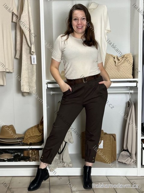 Kalhoty elegantní s páskem dámské KAMILE (S/M/L ONE SIZE) ITALSKÁ MÓDA IMC25353/DU S/M/L tmavě hnědá