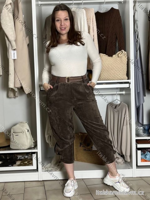 Kalhoty dlouhé s páskem manžestrové dámské SIMONA (XS/S/M ONE SIZE) IMPOZ25LV-25480/DU XS/S/M hnědá