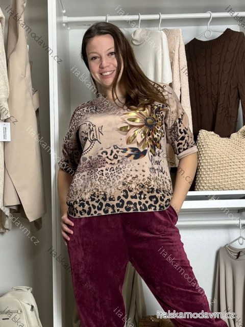 Tunika dlouhý rukáv dámská JANE nadrozměr  (44/46/48 ONE SIZE) IMPOZ25LW-91085-1/DU 44/46/48 tmavě béžová