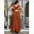 Šaty společenské dlouhé ramínka na variabilní zavazování dámské (S/M/L/XL ONE SIZE) ITALSKÁ MÓDA IMM223000HG cihlová, S/M/L