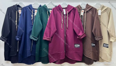 Mikina teplá s kapucí na zip dlouhý rukáv dámská nadrozměr (54/56/58 ONE SIZE) ITALSKÁ MÓDA IM425631