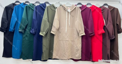 Mikina prodloužená s kapucí dlouhý rukáv dámská nadrozměr (48/50/52 ONE SIZE) ITALSKÁ MÓDA IM425640