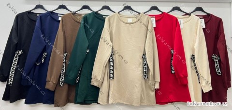 Šaty mikinové s páskem dlouhý rukáv dámské nadrozměr (54/56/58 ONE SIZE) ITALSKÁ MÓDA IM425642