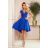 Šaty elegantní společenské krátké s krátkým rukávem PATRICIA (S- 3XL) polská móda NMC-300-3/DU modrá královská S