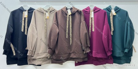 Mikina teplá s kapucí dlouhý rukáv dámská nadrozměr (54/56/58 ONE SIZE) ITALSKÁ MÓDA IM425615