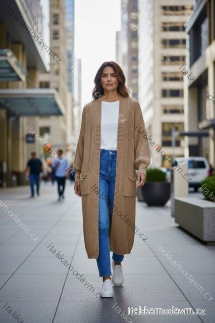 Cardigan pletený dlouhý rukáv dámský nadrozměr (48/50/52 ONE SIZE) ITALSKÁ MÓDA IMD25247
