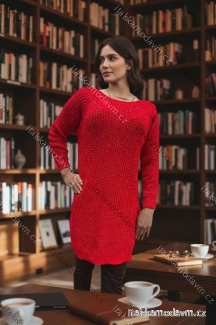 Svetr prodloužený pletený třpytivý dlouhý rukáv dámský (S/M/L ONE SIZE) ITALSKÁ MÓDA IMD25266