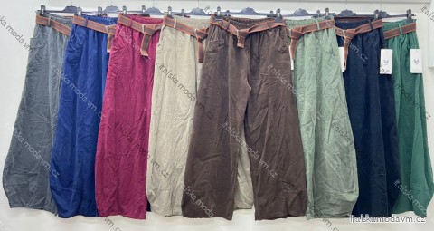 Kalhoty volnočasové manžestrové s páskem dámské nadrozměr (44/46/48 ONE SIZE) ITALSKÁ MÓDA IM425682