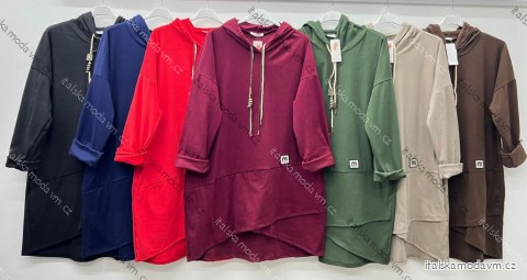 Šaty mikinové teplé dlouhý rukáv dámské nadrozměr (50/52/54 ONE SIZE) ITALSKÁ MÓDA IM425684