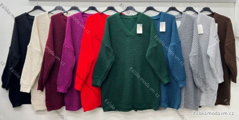 Svetr pletený dlouhý rukáv dámský nadrozměr (54/56/58 ONE SIZE) ITALSKÁ MÓDA IM425687
