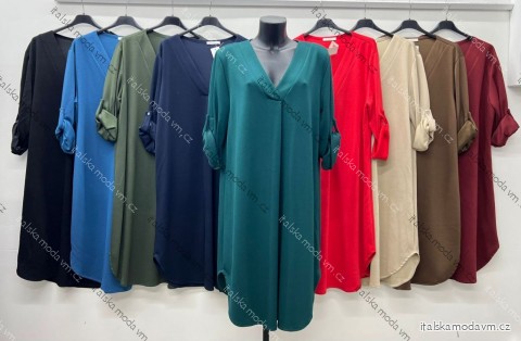 Šaty elegantní 3/4 dlouhý rukáv dámské nadrozměr (50/52/54 ONE SIZE) ITALSKÁ MÓDA IM425688