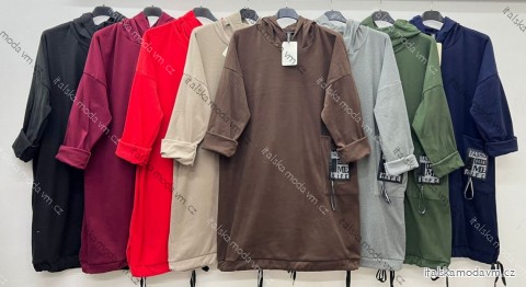 Šaty mikinové teplé dlouhý rukáv dámské nadrozměr (54/56/58 ONE SIZE) ITALSKÁ MÓDA IM425693