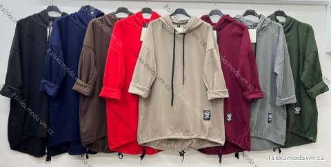 Mikina teplá s kapucí dlouhý rukáv dámská nadrozměr (54/56/58 ONE SIZE) ITALSKÁ MÓDA IM425695
