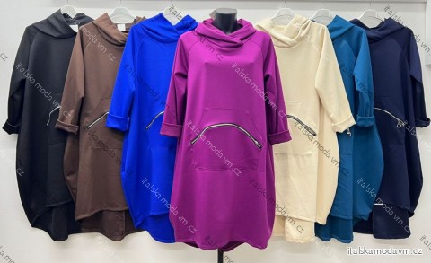 Šaty teplé s kapucí dlouhý rukáv dámské nadrozměr (50/52/54 ONE SIZE) ITALSKÁ MÓDA IM425697