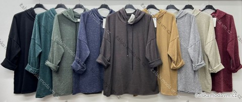 Mikina teplá s kapucí dlouhý rukáv dámská nadrozměr (54/56/58 ONE SIZE) ITALSKÁ MÓDA IM425700