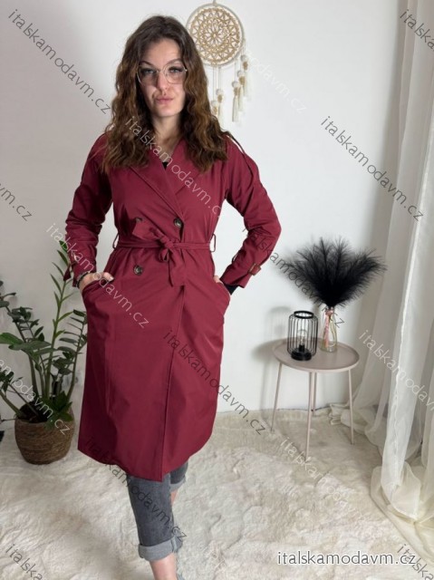 Kabát trenčkot dlouhý slabý s páskem dlouhý rukáv dámský (S/M/L ONE SIZE) ITALSKÁ MÓDA IMWKK252579/DR vínová S/M/L