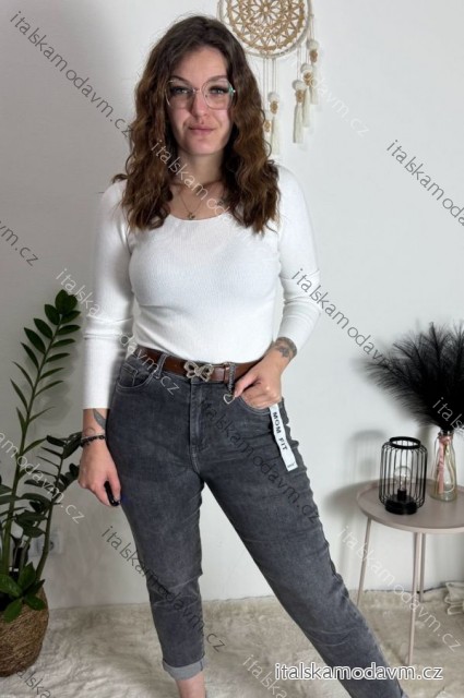 Rifle jeans s páskem  MOM FIT dámske nadrozměr (M-3XL) MOON GIRL MA525KF520-6/DUR šedá L