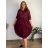 Dámské nadměrné šaty WENDY s manšestrovou sukní a dlouhým rukávem (50/52/54 ONE SIZE) ITALSKÁ MÓDA IM425540/DUR 50/52/54 vínová