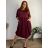 Dámské nadměrné šaty WENDY s manšestrovou sukní a dlouhým rukávem (50/52/54 ONE SIZE) ITALSKÁ MÓDA IM425540/DUR 50/52/54 vínová