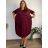 Dámské nadměrné šaty WENDY s manšestrovou sukní a dlouhým rukávem (50/52/54 ONE SIZE) ITALSKÁ MÓDA IM425540/DUR 50/52/54 vínová