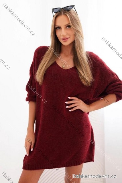 Šaty pletené dlouhý rukáv dámské nadrozměr (48/50/52 ONE SIZE) ITALSKÁ MÓDA IMD25276