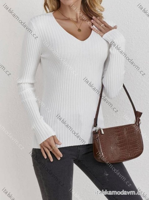 Svetr řádkový tenký dlouhý rukáv dámský (S/M/L ONE SIZE) ITALSKÁ MÓDA IMD25298