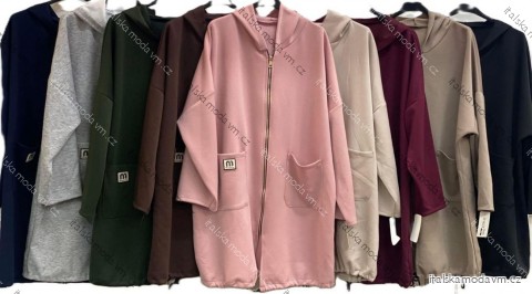 Mikina dlouhá s kapucí na zip dlouhý rukáv dámská nadrozměr (54/56/58 ONE SIZE) ITALSKÁ MÓDA IMC25489
