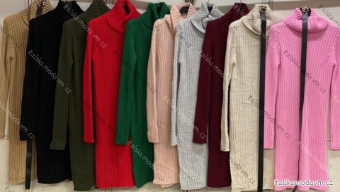 Svetr prodloužený pletený s rolákem a páskem dlouhý rukáv dámský (S/M/L ONE SIZE) ITALSKÁ MÓDA IMC25477