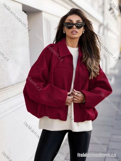 Kabátek oversize dlouhý rukáv dámský (S/M/L ONE SIZE) ITALSKÁ MÓDA IMD25277/DU vínová S/M/L