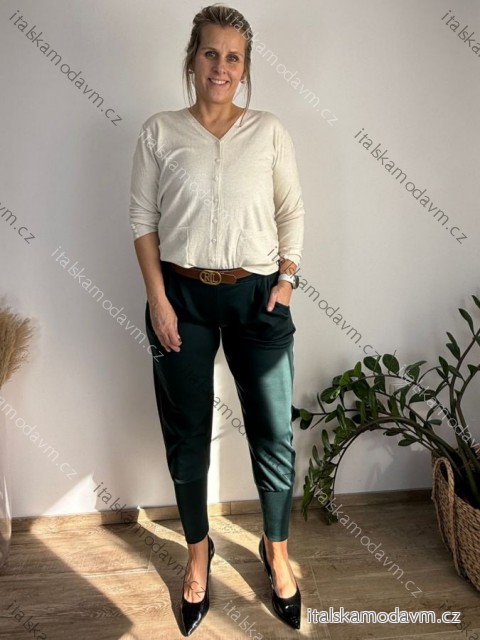 Kalhoty elegantní s páskem dámské nadrozměr JANE  (40/42/44 ONE SIZE) ITALSKÁ MÓDA IM425557/DUR 40/42/44 tmavě smaragdová