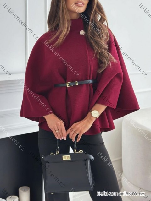 Kabát s páskem dlouhý rukáv dámský nadrozměr (S/M/L ONE SIZE) ITALSKÁ MÓDA IMD24359/DU vínová S/M/L