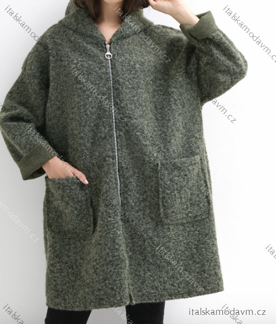 Kabát s kapucí dlouhý rukáv dámský (S/M/L ONE SIZE) ITALSKÁ MÓDA IMPLI2520606A