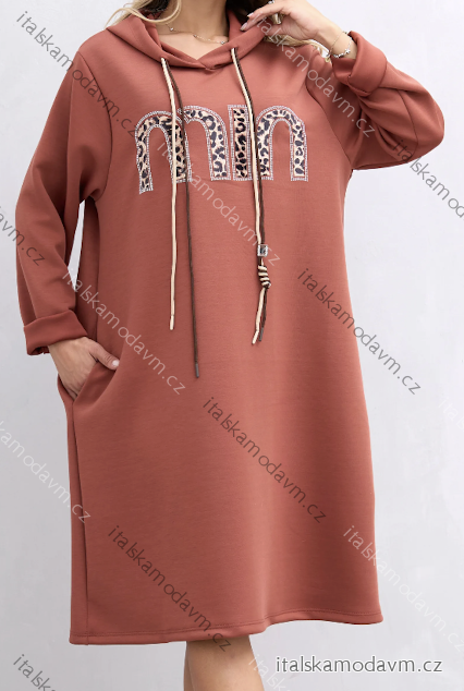 Šaty oversize mikinové s kapucí dlouhý rukáv dámské (S/M/L ONE SIZE) ITALSKÁ MÓDA IMPLI2521809