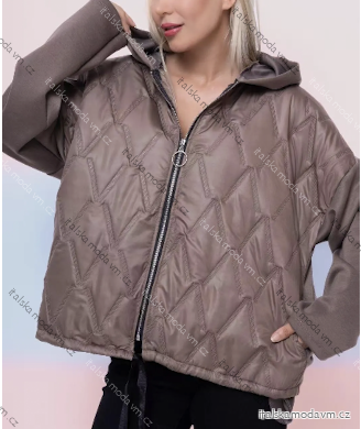 Bunda krátká s kapucí dlouhý rukáv dámská (S/M/L ONE SIZE) ITALSKÁ MÓDA IMPLI2550875