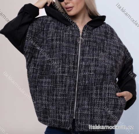 Bunda krátká s kapucí dlouhý rukáv dámská (S/M/L ONE SIZE) ITALSKÁ MÓDA IMPLI2550875-